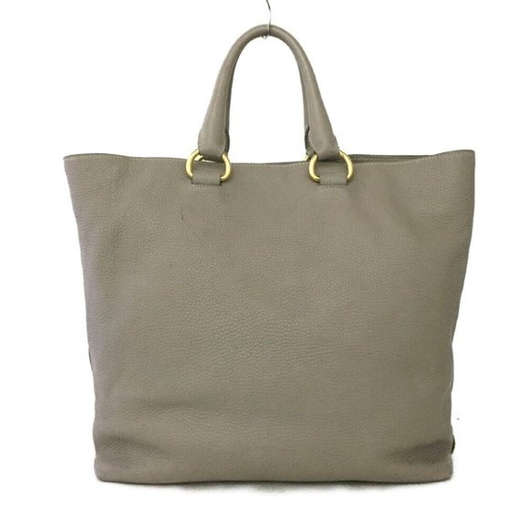 147304E V Prada Shoulder Bag Logo Plate Beige Leather 2way - Picture 4 of 11